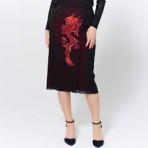 Elegant Black Skirt with Red Dragon Design